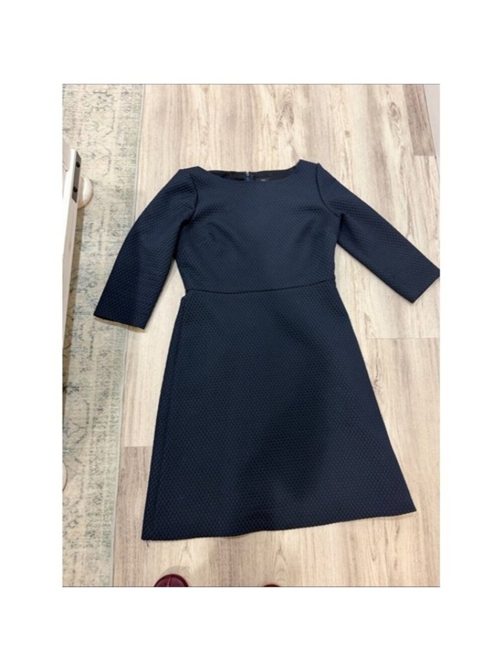 J. Crew Navy Matelasse Boatneck Sheath dress navy 3/4 sleeves size 14T a LINE